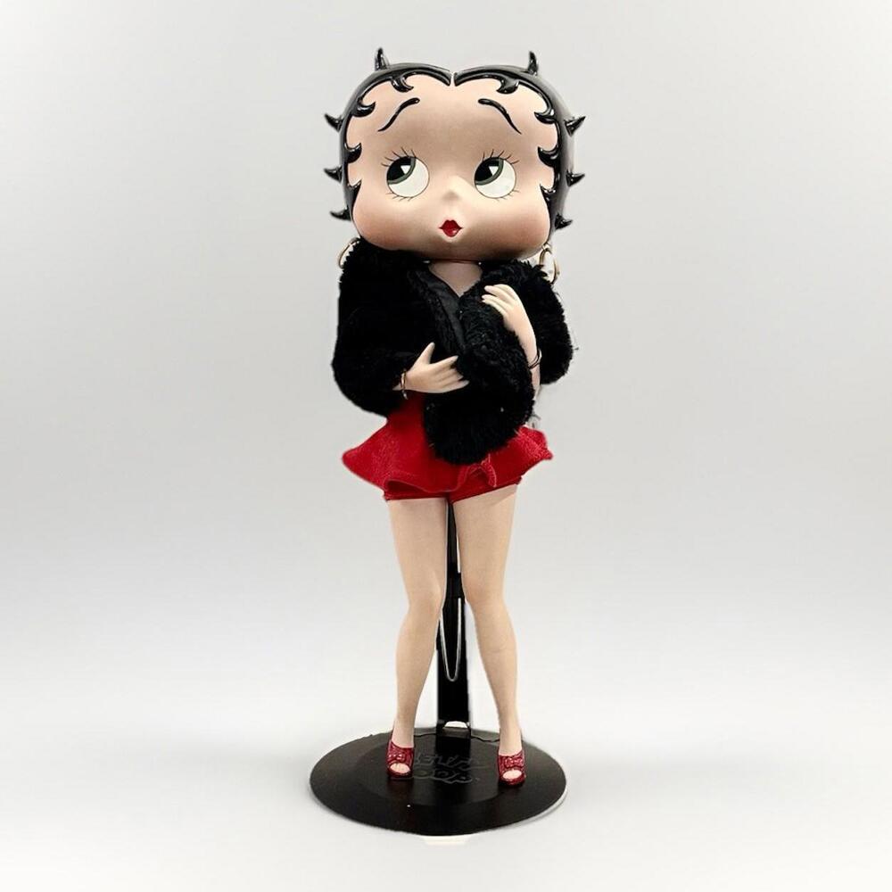 Vintage Betty Boop In Red w/ Black Fur Stole 15" Tall Marked